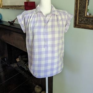 Ann Taylor LOFT Wmn's Small Pastel Purple Check Plaid Button Neckline Blouse 114